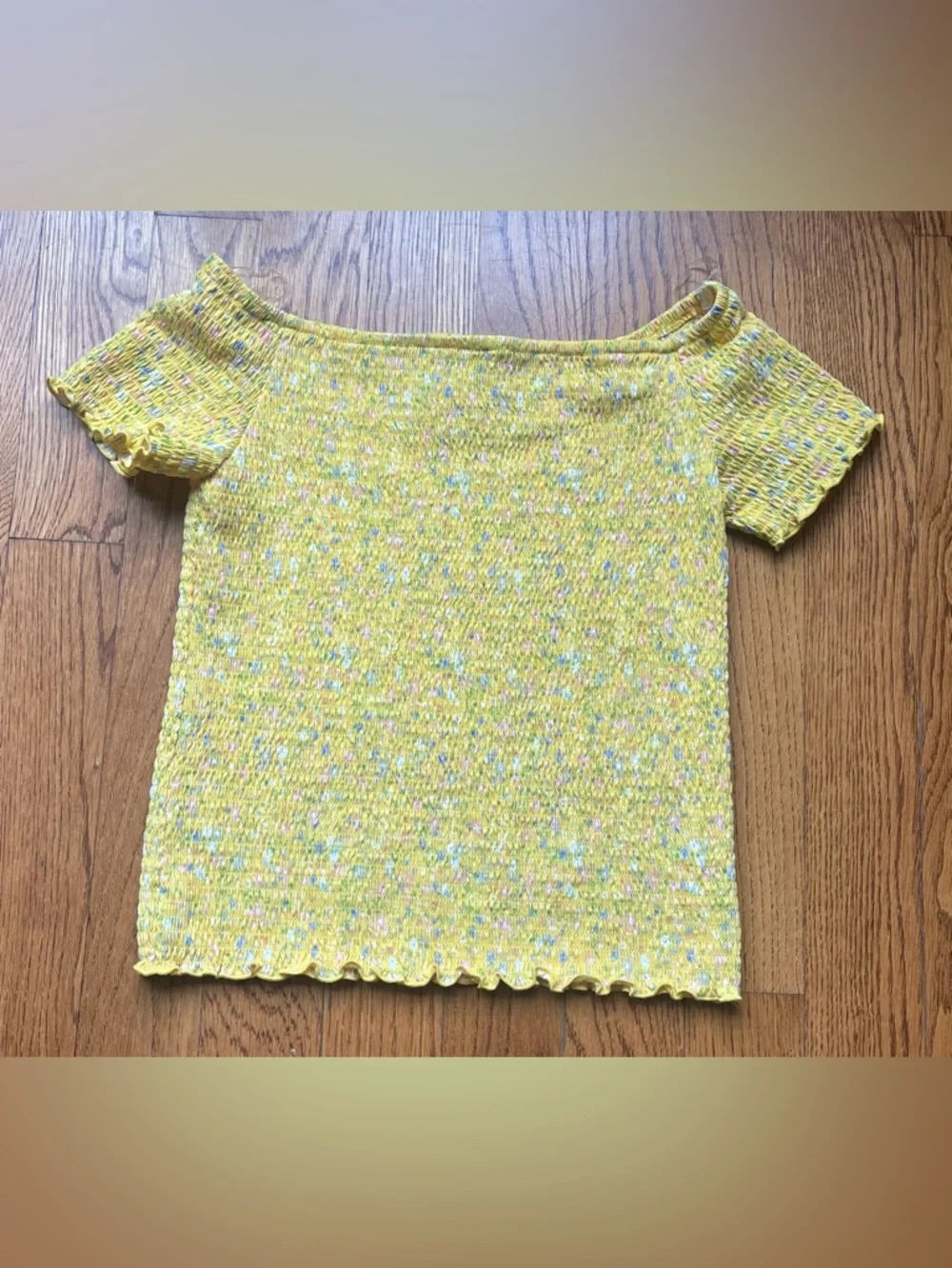 Art Class Yellow Girls Smocked Off-Shoulder Girls 14-16 Ruffle Sleeve Stretch